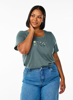Zizzi FLASH - T-skjorte med motiv, Balsam G Multi Flow, Model image number 0