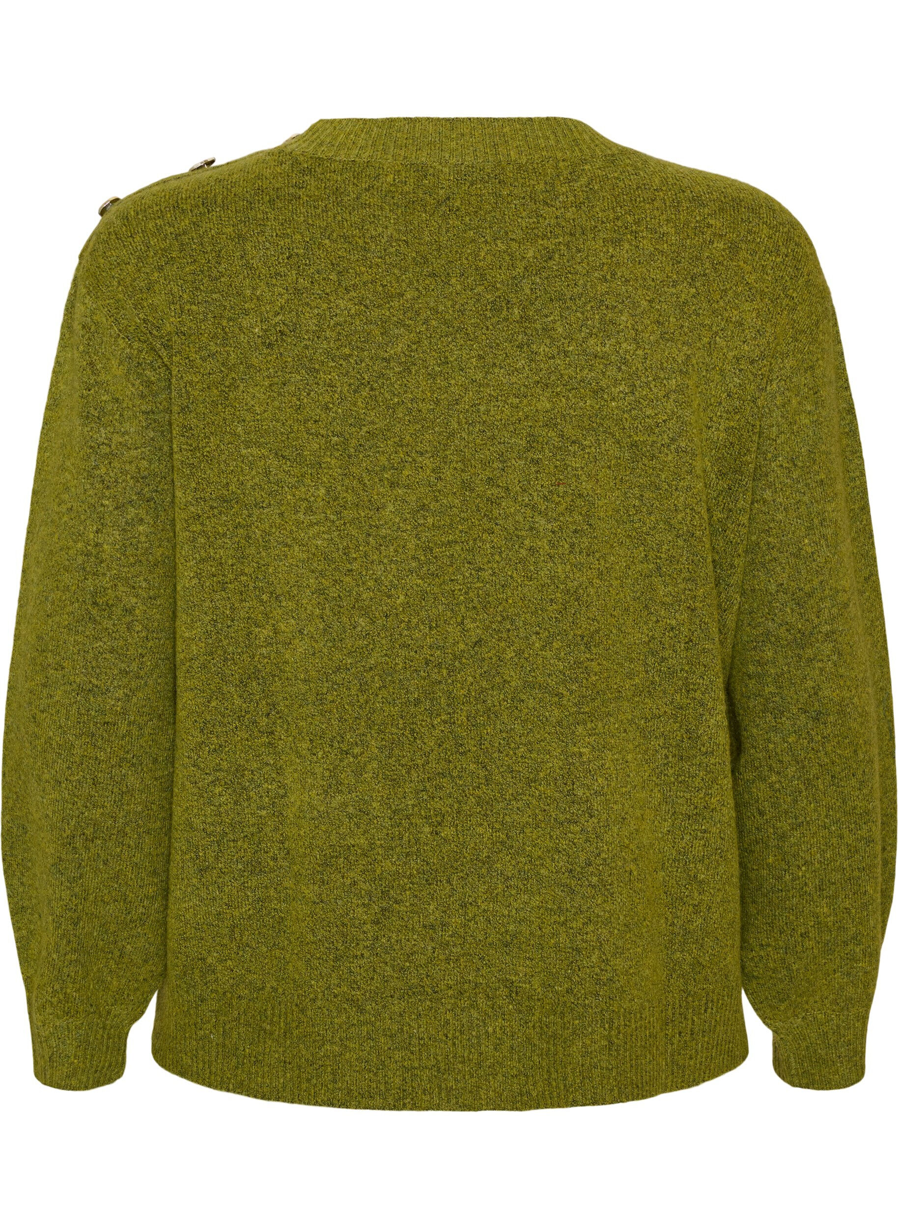 ZizziStrikket bluse med knappdetalj, Gr&oslash;nn, Packshot image number 1