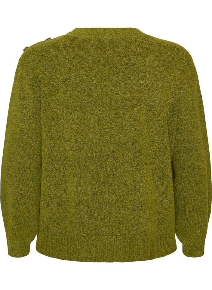 Strikket bluse med knappdetalj, Gr&oslash;nn, Packshot image number 1