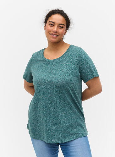Mønstrete T-skjorte i bomull, Balsam Green DOT, Model image number 0