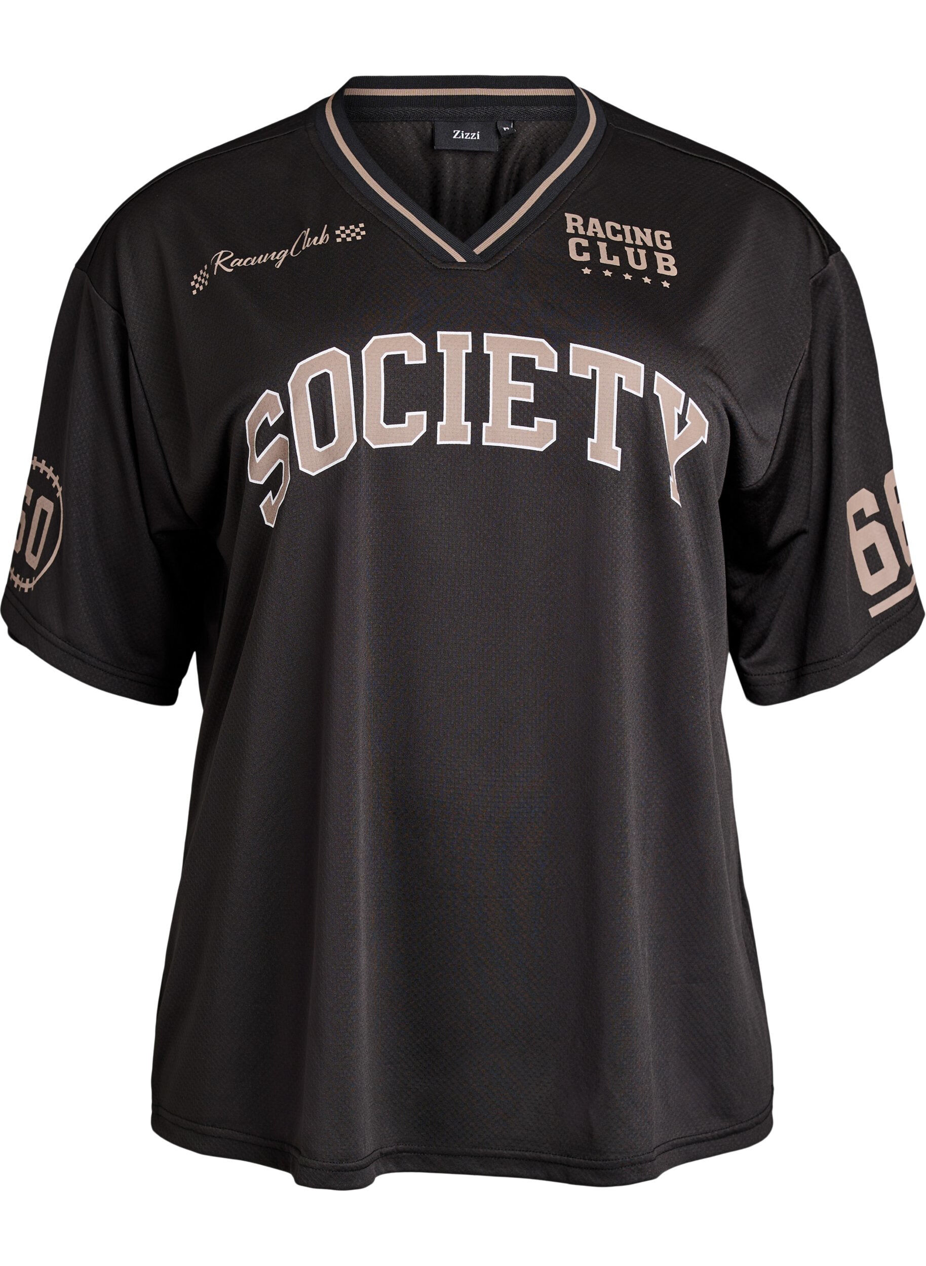 Sporty T-skjorte med V-hals og racermotiv