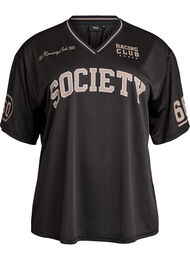 Sporty T-skjorte med V-hals og racermotiv, Black