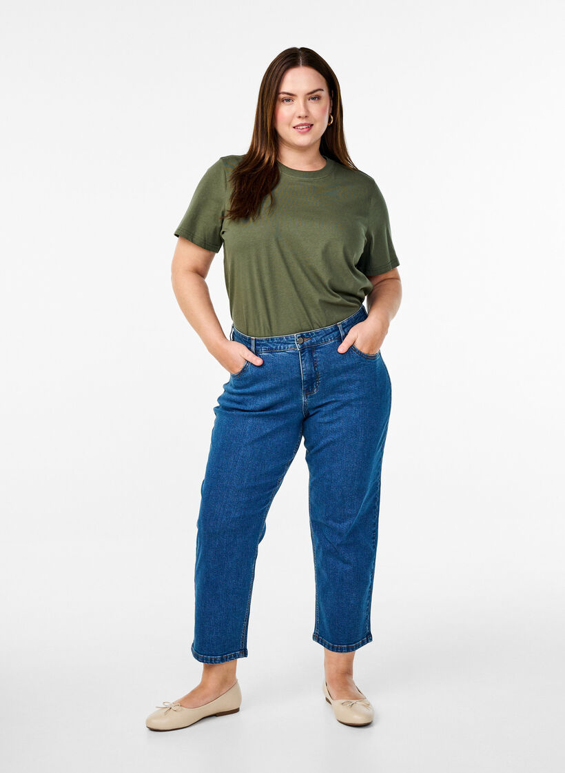 Cropped Vera jeans med straight fit, Blue Denim, Model