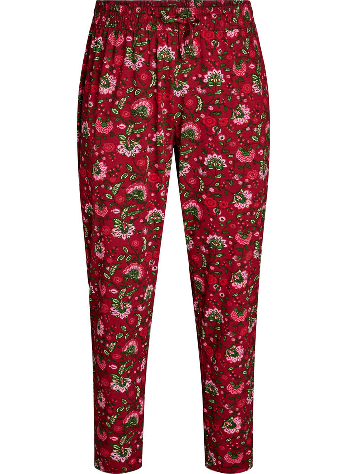Bomulls pyjamasbukser med trykk, R&oslash;d, Packshot image number 0