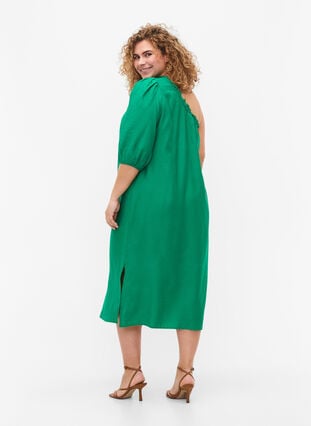 One-shoulder kjole av viskose, Deep Mint, Model image number 1