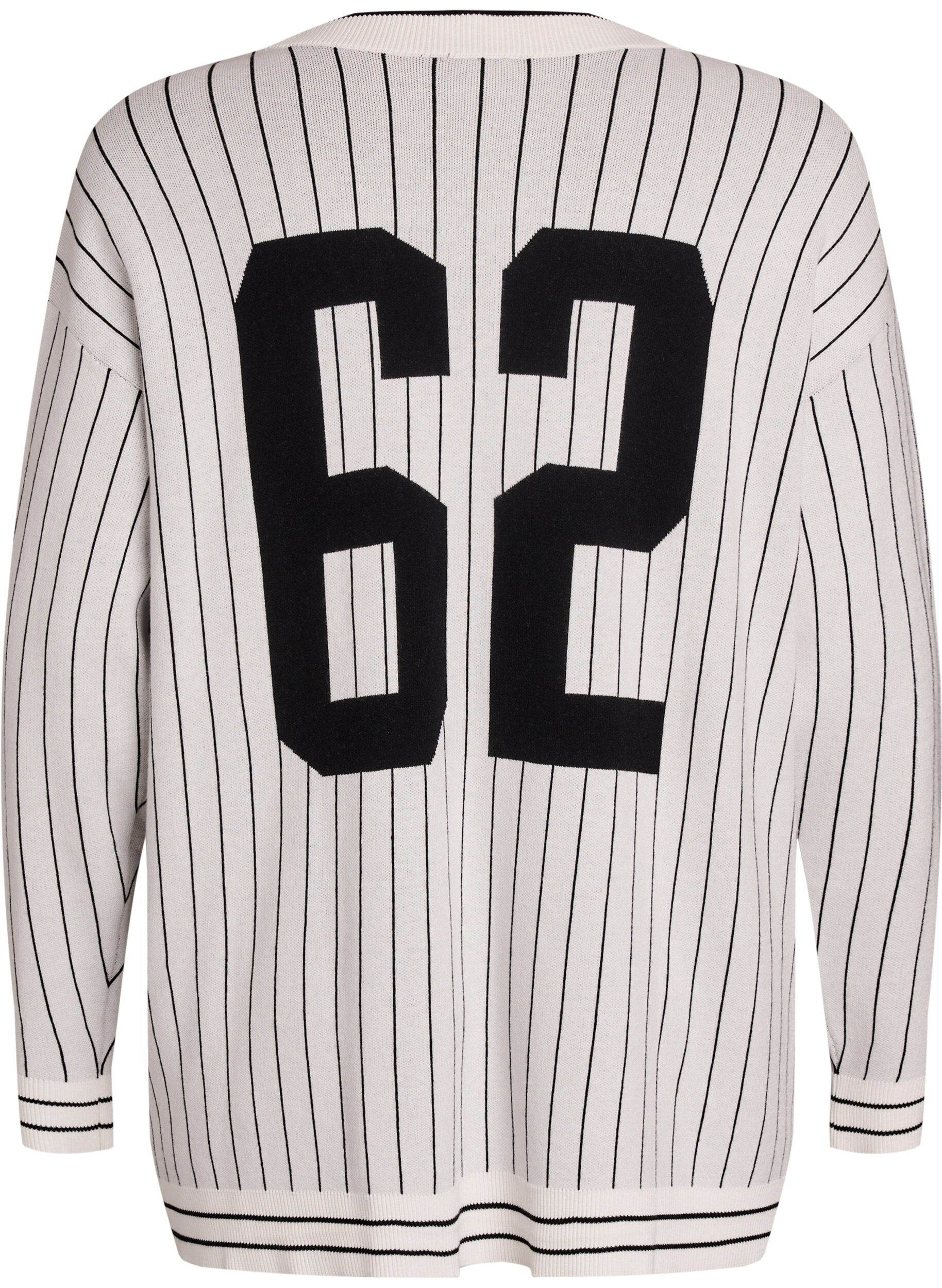 Zizzi Strikket cardigan med striper og motiv p&aring; ryggen, Hvit, Packshot image number 1