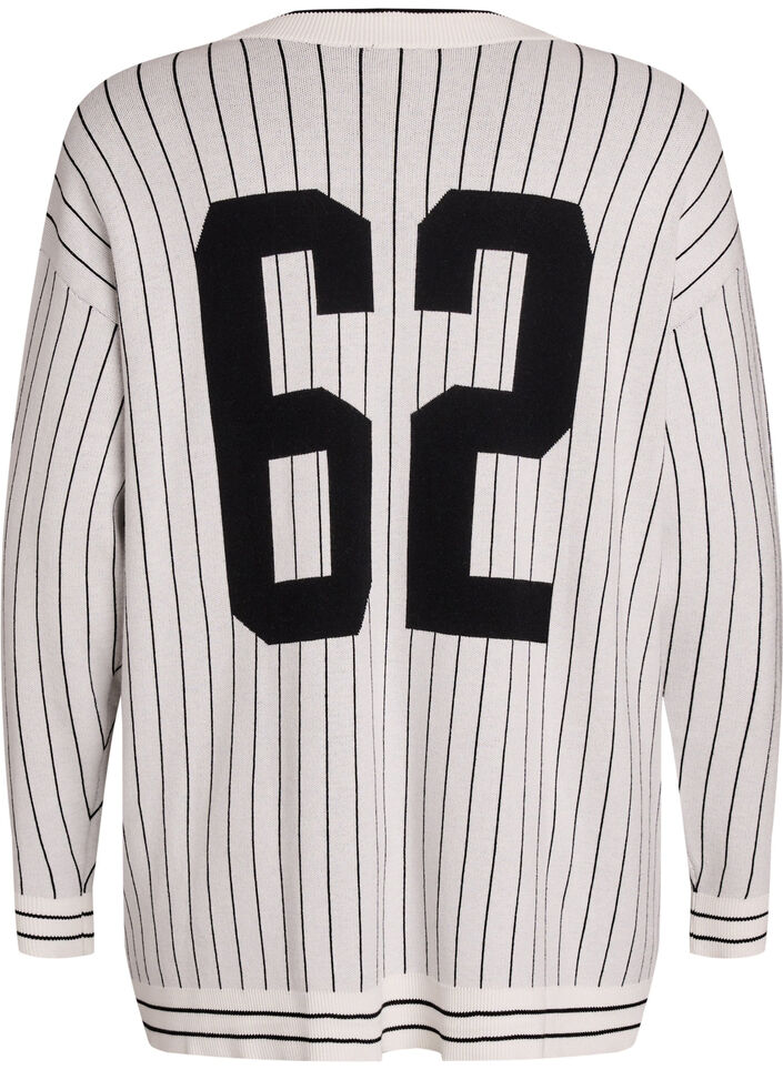 Strikket cardigan med striper og motiv p&aring; ryggen, Hvit, Packshot image number 1