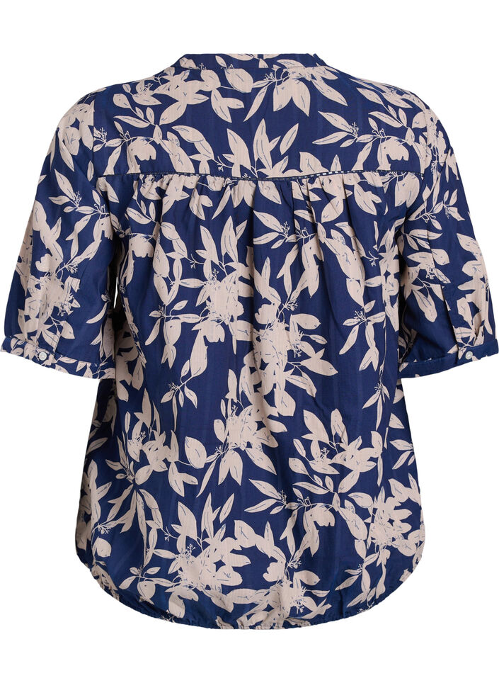 Bluse med trykk og 1/2 ermer, Bl&aring;, Packshot image number 1