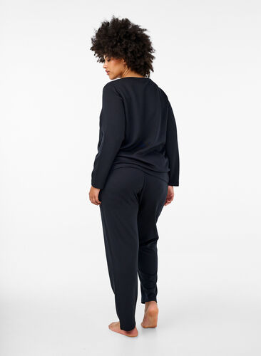 Zizzi Modal-blandingsbukser med elastisk linning, Svart, Model image number 1