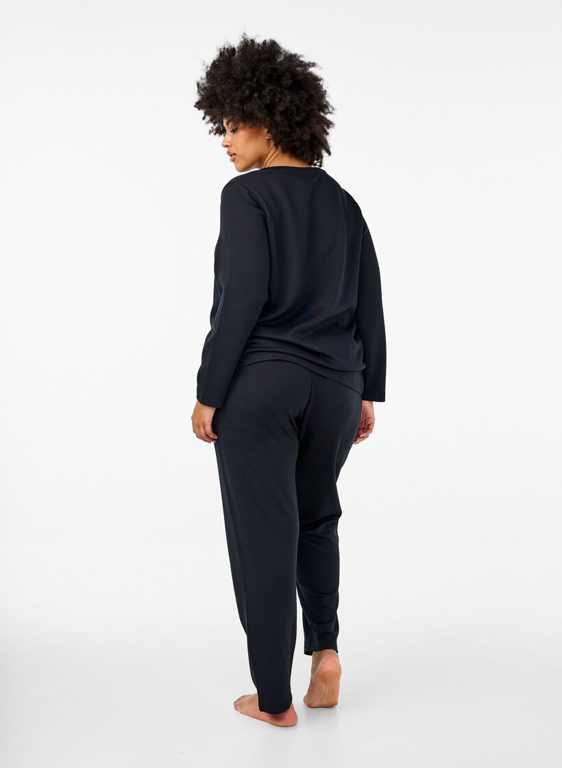 Modal-blandingsbukser med elastisk linning, Svart, Model image number 1