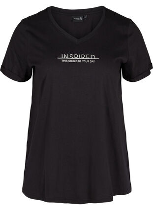 T-skjorte med trykk i bomull til trening , Black Inspired, Packshot image number 0