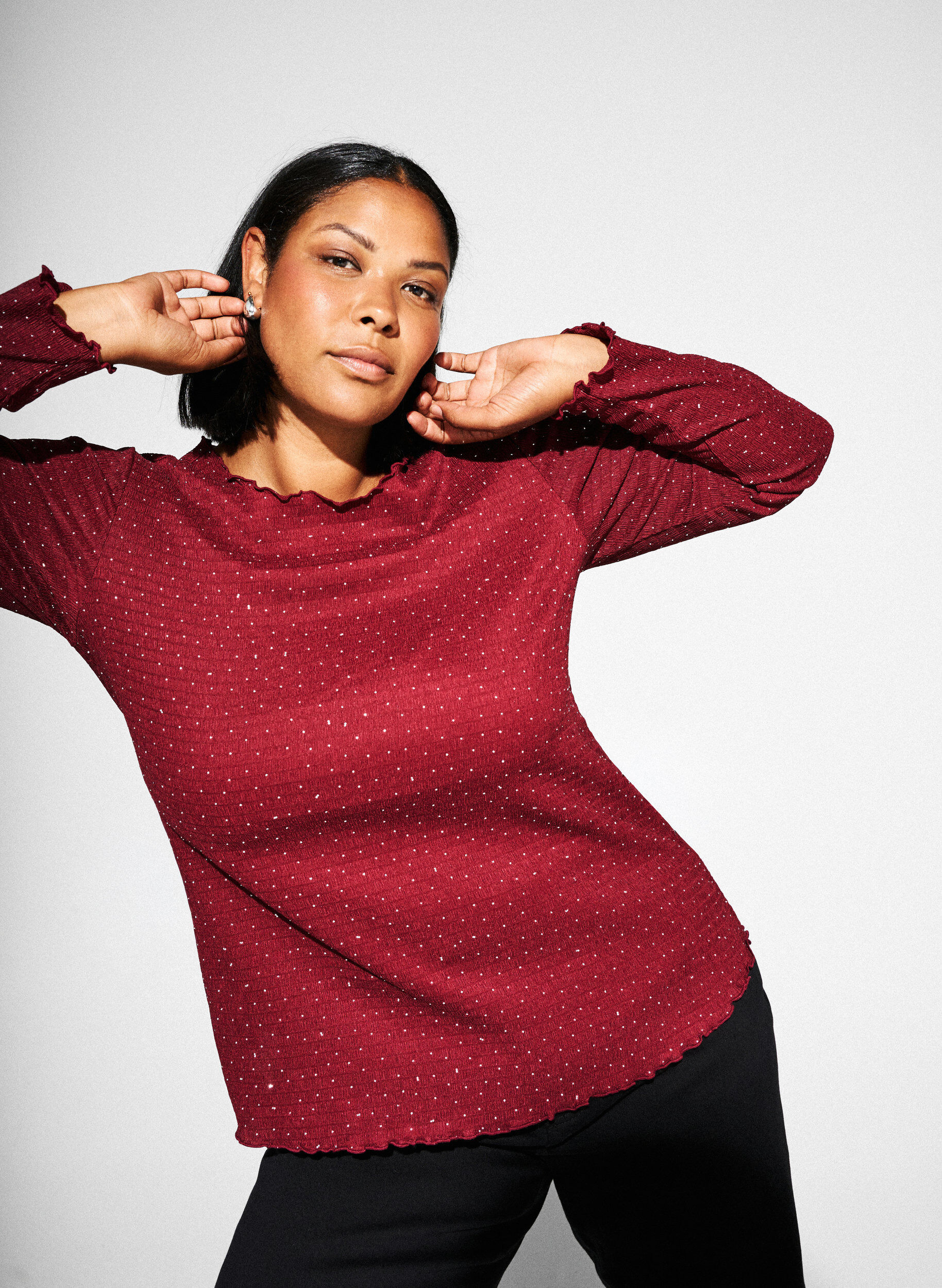 Zizzi Langermet bluse med rhinsteiner, M&oslash;rk Bordeaux, Image image number 0