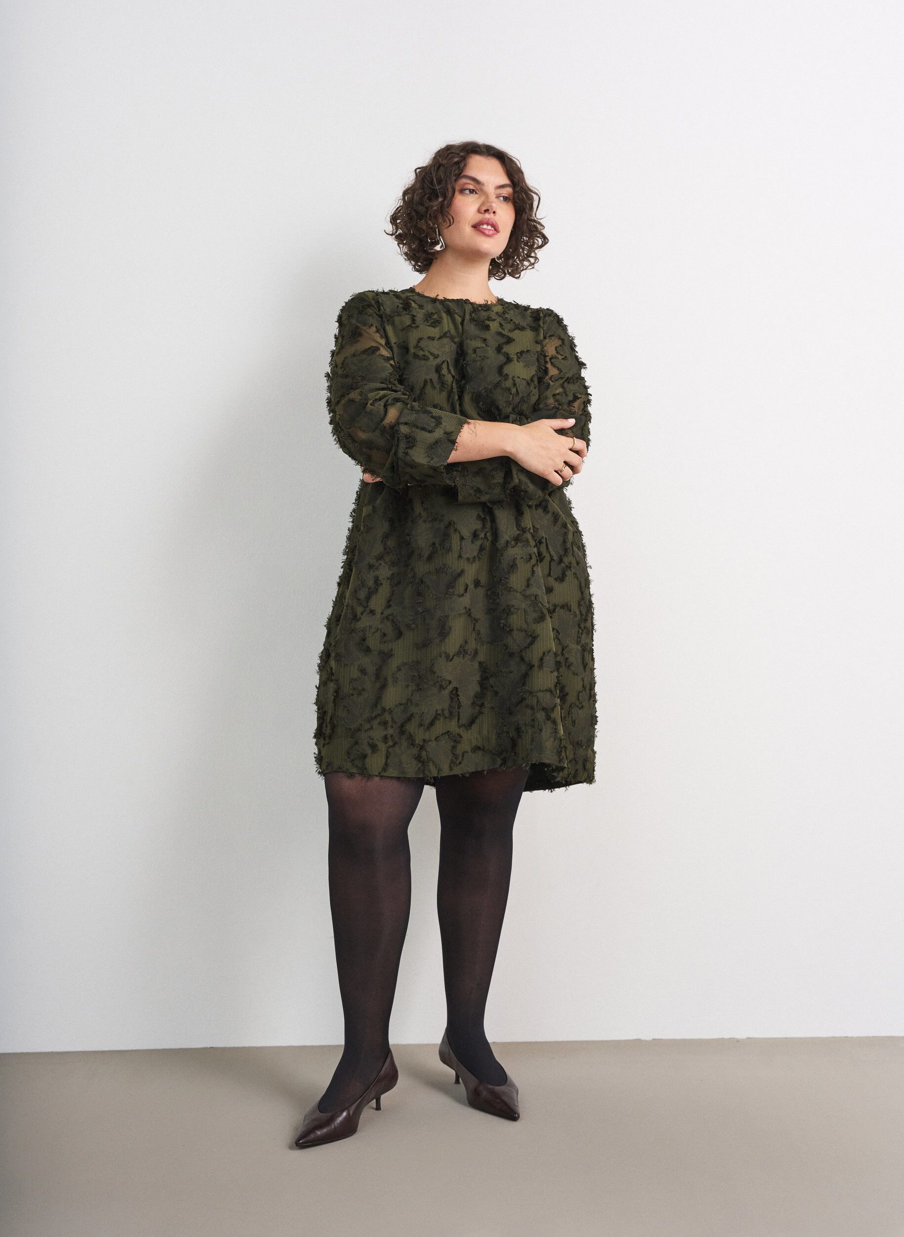 ZizziKjole med frynsete tr&aring;der og struktur, Gr&oslash;nn, Model image number 1