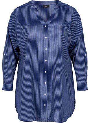 Stripete skjorte i 100% bomull, Ocean Cavern Stripe, Packshot image number 0