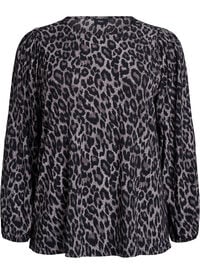 Bluse med lange ermer og leopardmønster, Grå Bluse med lange ermer og leopardmønster
