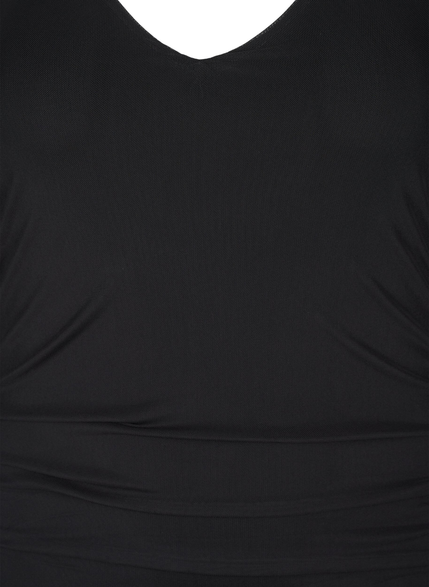 Zizzi Midi mesh kjole med draperinger, Black, Packshot image number 1