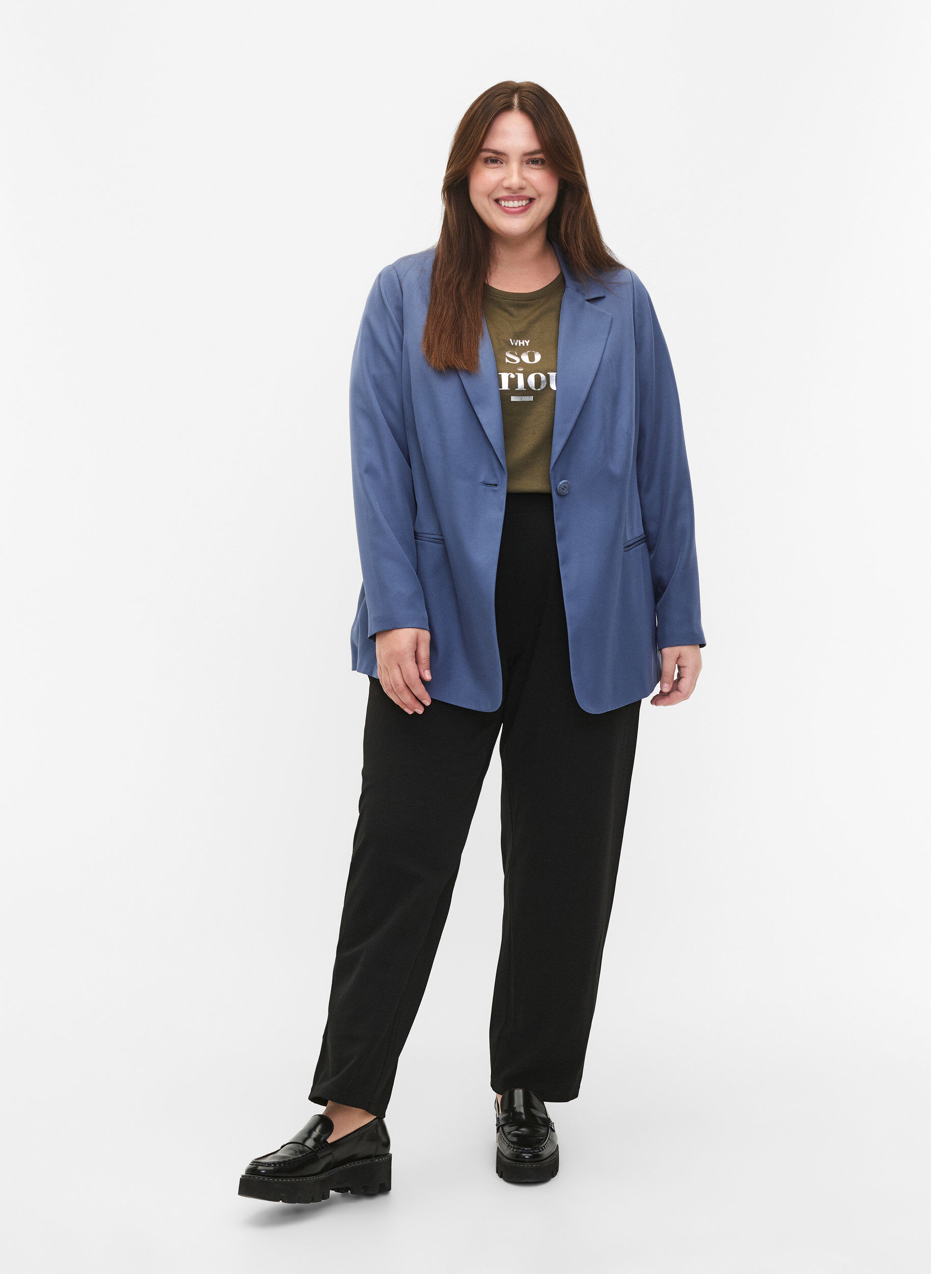 Zizzi FLASH - Enkel blazer med knapp, Bl&aring;, Model image number 1