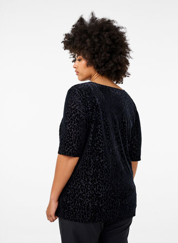 Zizzi Kortermet bluse med leopardmønster, Black, Model image number 1