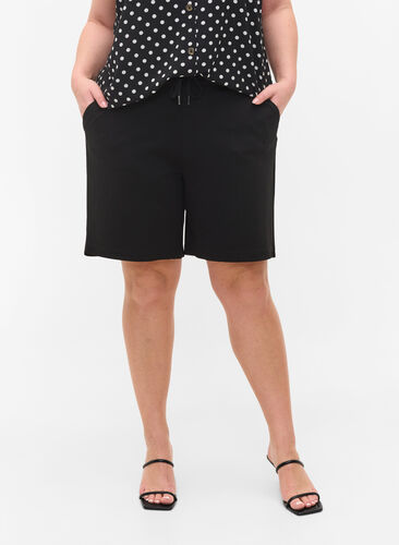 Løse shorts med knyting og lommer, Black, Model image number 1