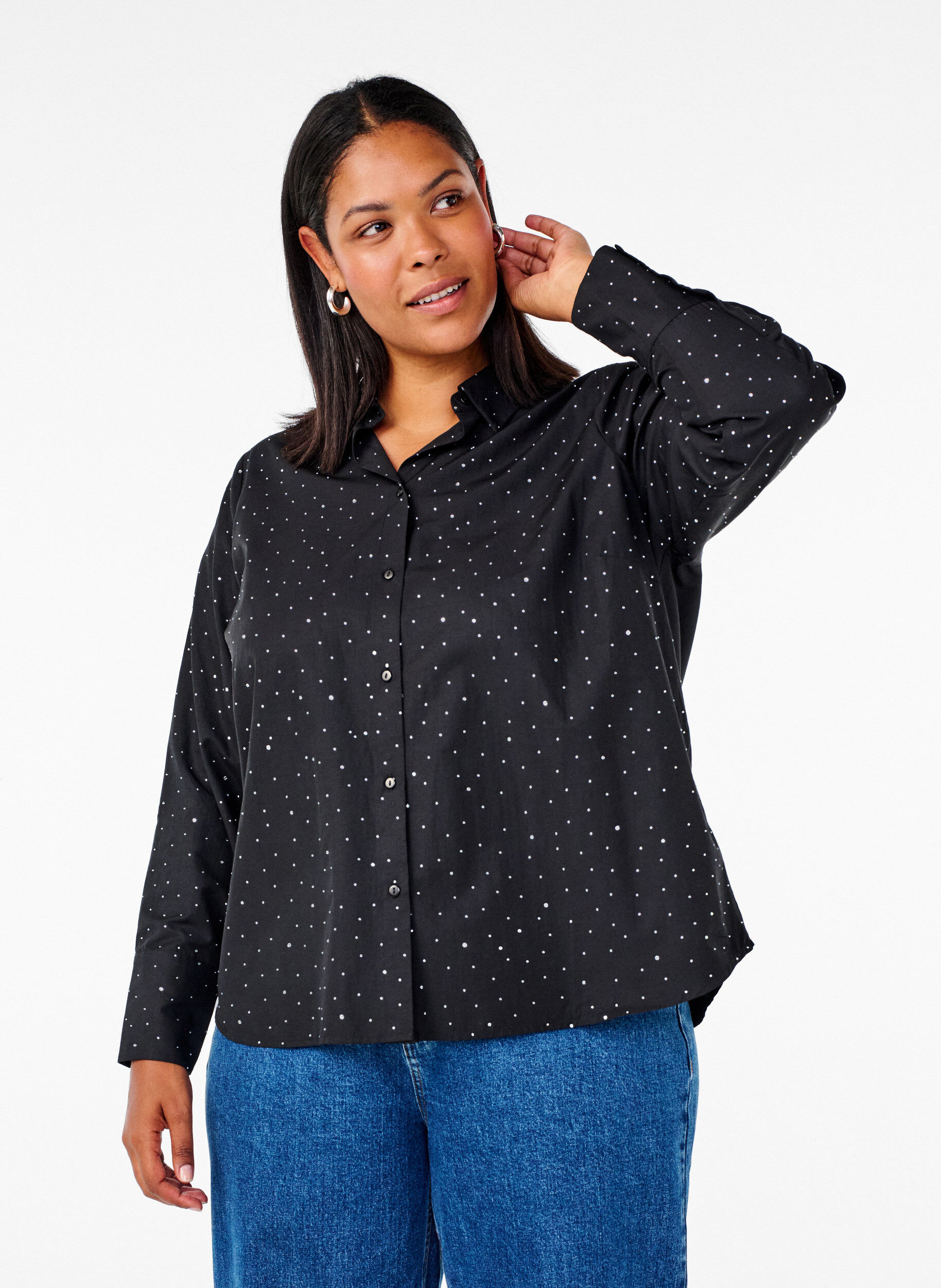 Zizzi Skjorte med strass, Black, Model image number 0