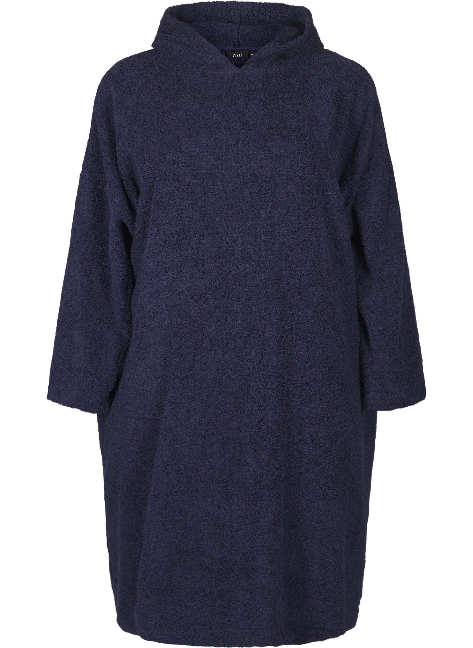 Zizzi Terryponcho med hette, Navy Blazer, Packshot image number 0