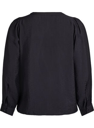 Zizzi Bluse med V-hals og broderte bånd, Svart, Packshot image number 1