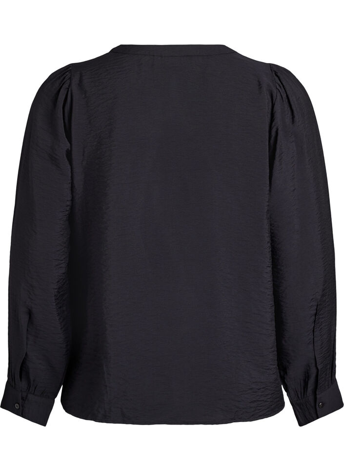 Bluse med V-hals og broderte bånd, Svart, Packshot image number 1