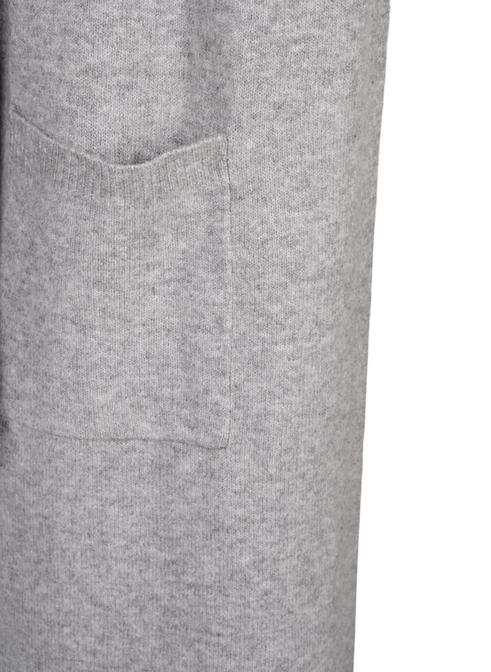 Lang strikket cardigan med lommer, Light Grey Melange, Packshot image number 3