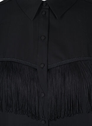 Ensfarget skjorte med frynser, Black, Packshot image number 2
