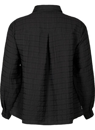 Skjorte med struktur og volangdetaljer, Black, Packshot image number 1