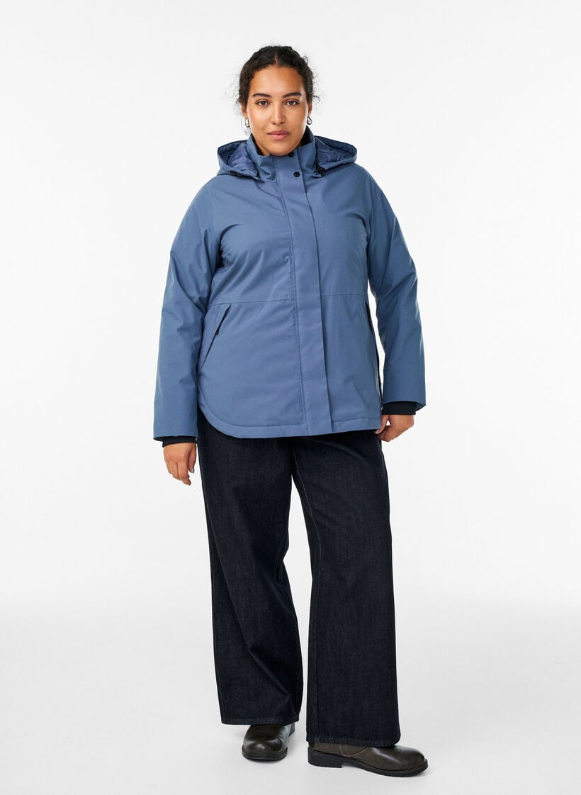 Funksjonell kort hette vinterjakke, Blå, Model image number 1
