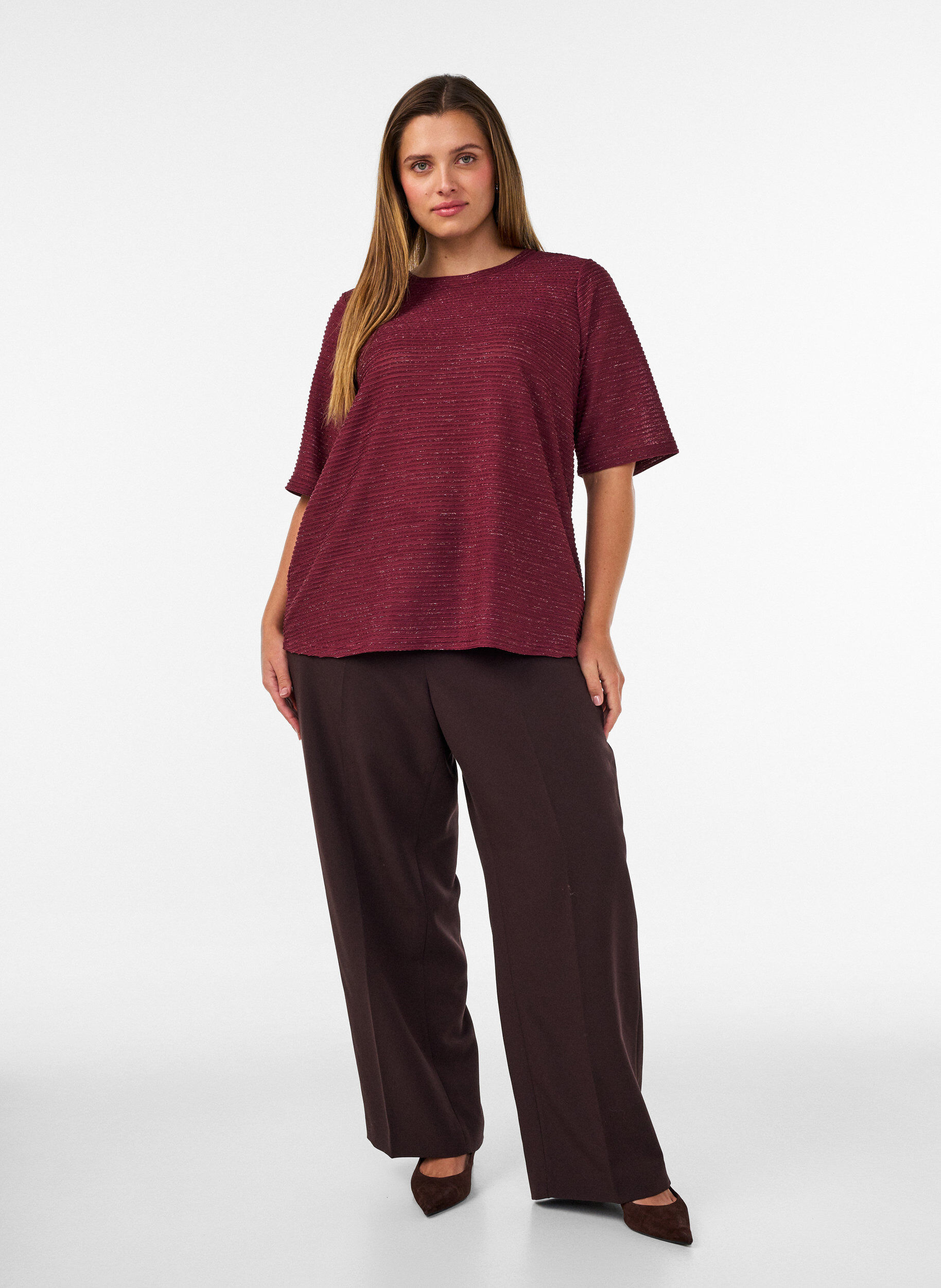 ZizziBluse med tekstur og glitter, R&oslash;d, Model image number 1