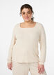 Jerseybluse med firkantet hals og ribbet tekstur, Beige, Model image number 0