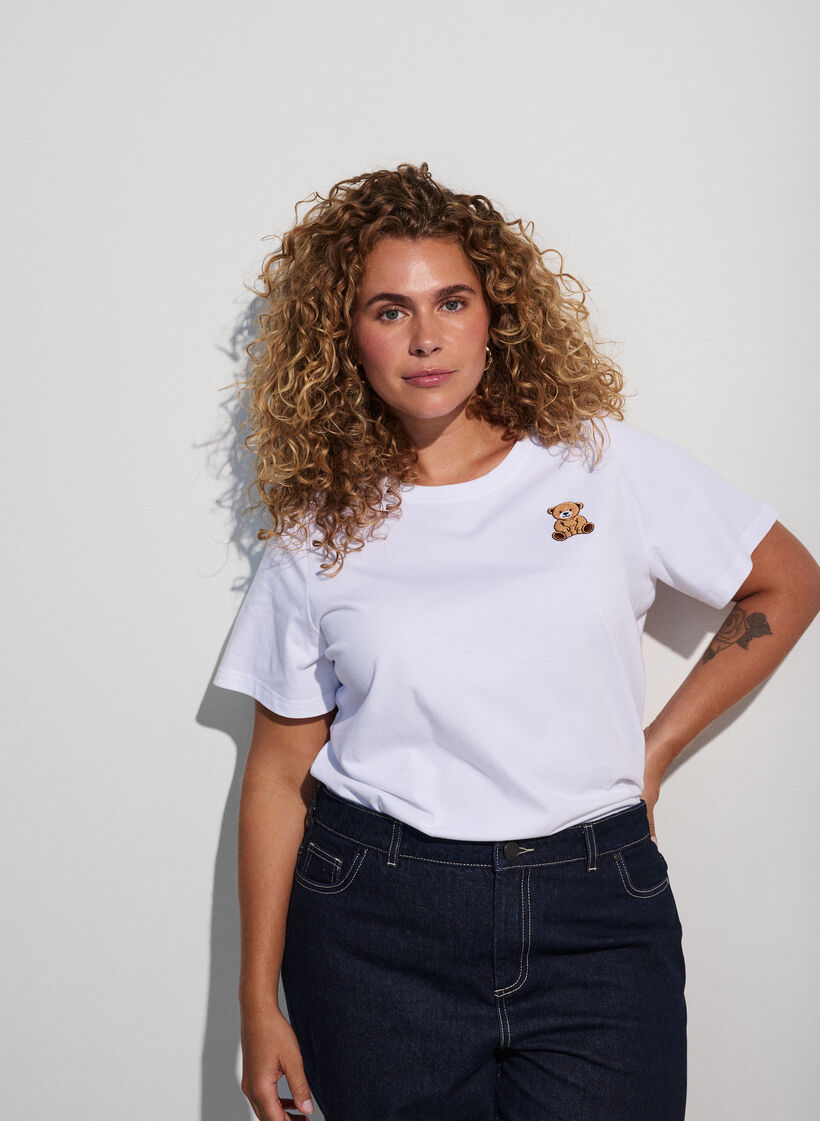 T-skjorte i &oslash;kologisk bomull med teddybj&oslash;rnmotiv, Hvit, Model image number 3
