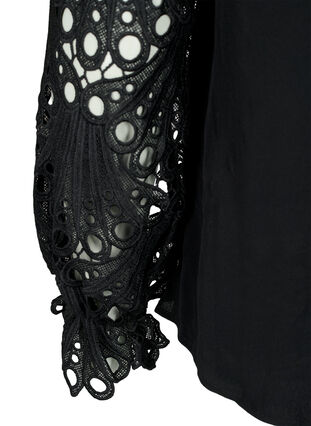 Bluse i viskose med crochet ermer, Black, Packshot image number 3