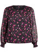 Blomstret chiffongbluse med gjennomsiktige ermer, Svart, Packshot image number 0