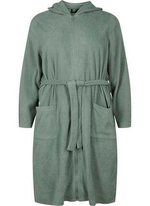 Morgenkåpe med glidelås og hette, Balsam Green, Packshot image number 0
