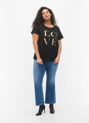 Kortermet T-skjorte med trykk, Black Love, Model image number 3