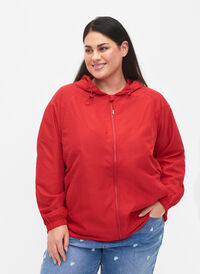 Kort jakke med hette og justerbar bunn, Tango Red, Model