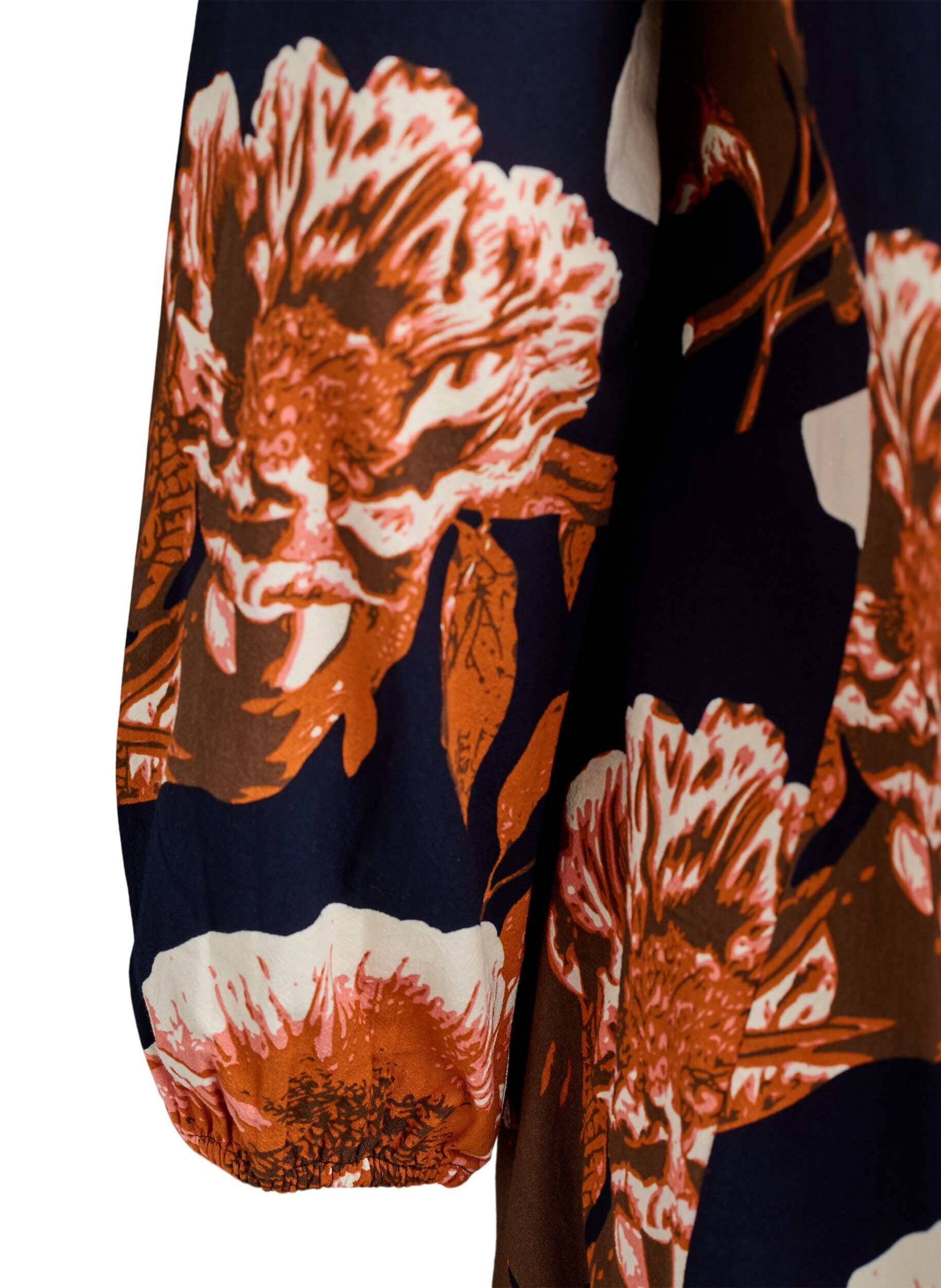 Zizzi Kort bomullskjole med elastisk fold og lange ermer, Svart, Packshot image number 3