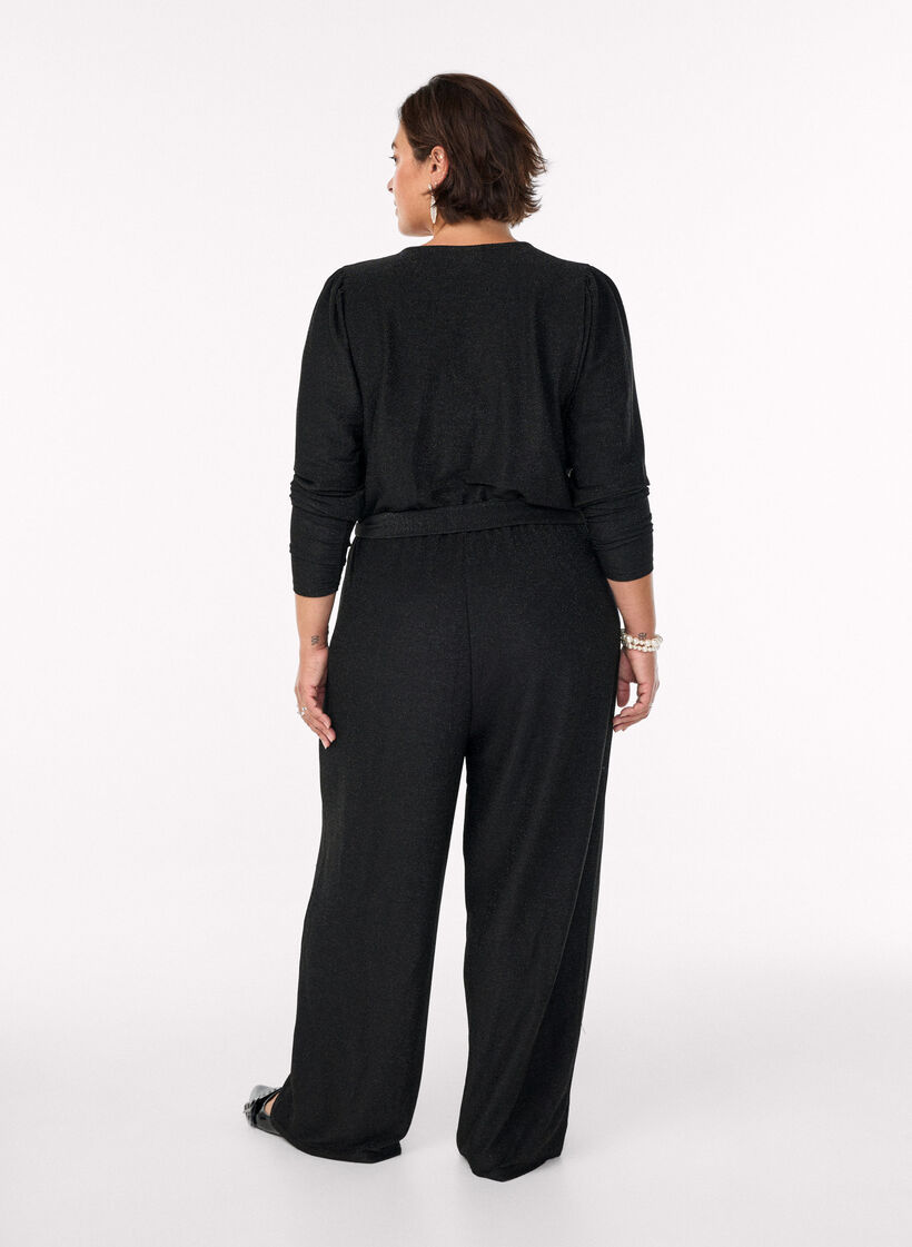 Jumpsuit med glitter og knytebelte, Svart, Model