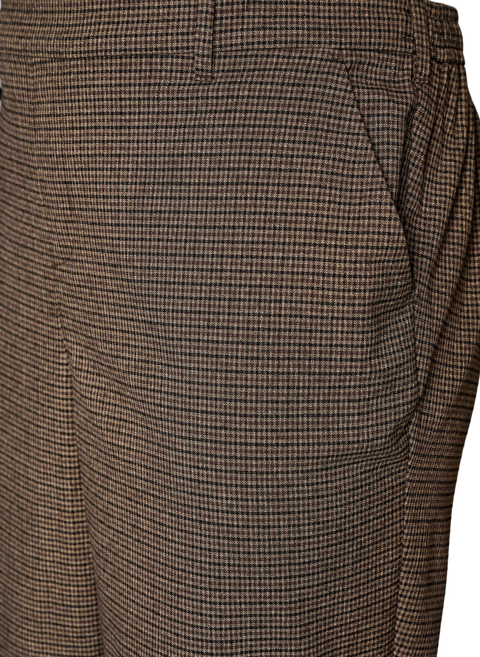 ZizziBukse med sm&aring;t rutem&oslash;nster og straight fit ben, Brun, Packshot image number 2