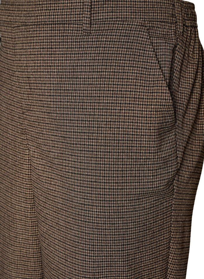 Bukse med sm&aring;t rutem&oslash;nster og straight fit ben, Brun, Packshot image number 2