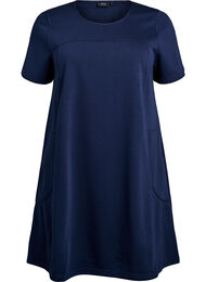 Jerseykjole med korte ermer og lommer, Navy Blazer