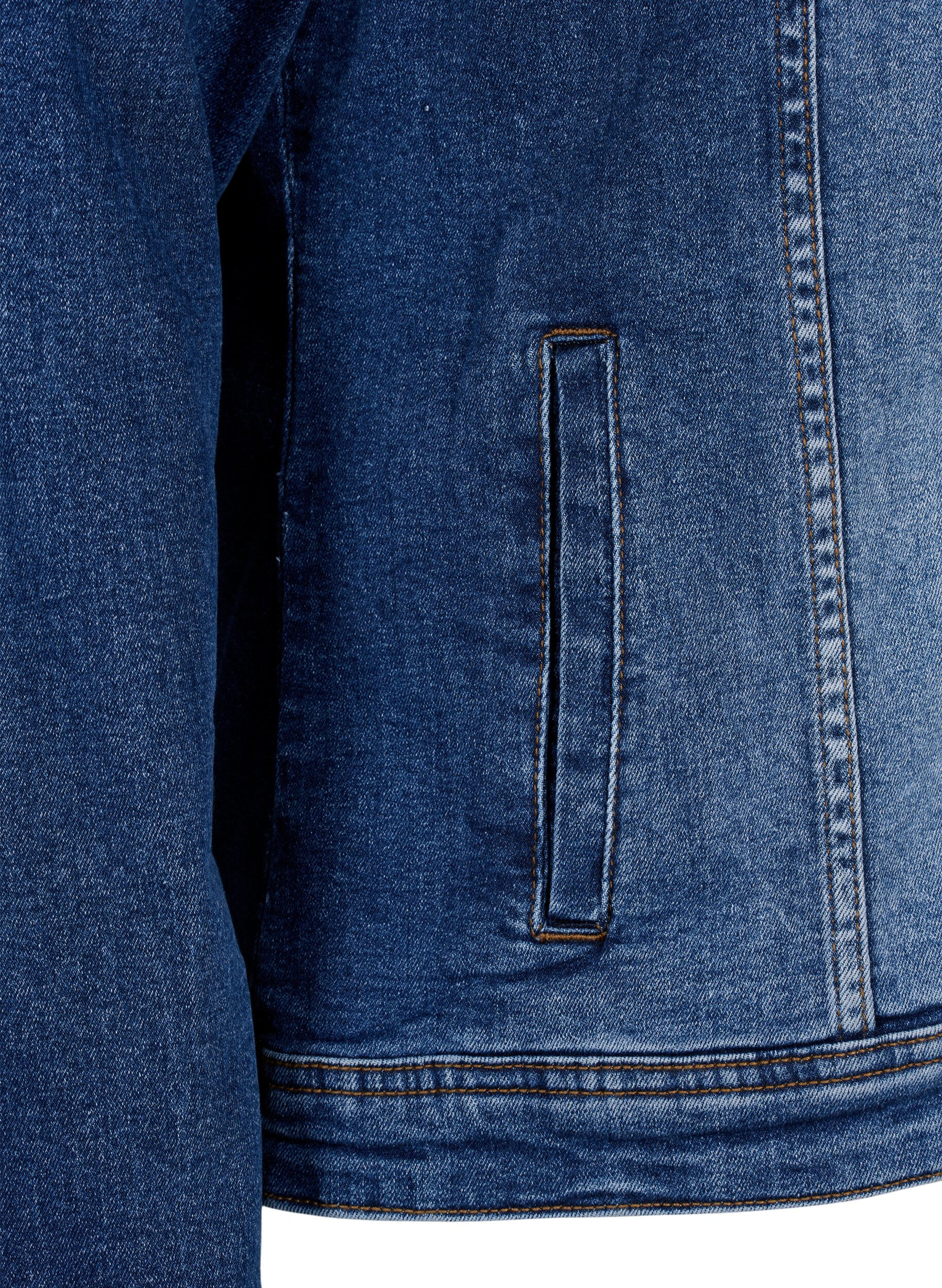 Zizzi Kort dongerijakke i bomull, Blue denim, Packshot image number 3