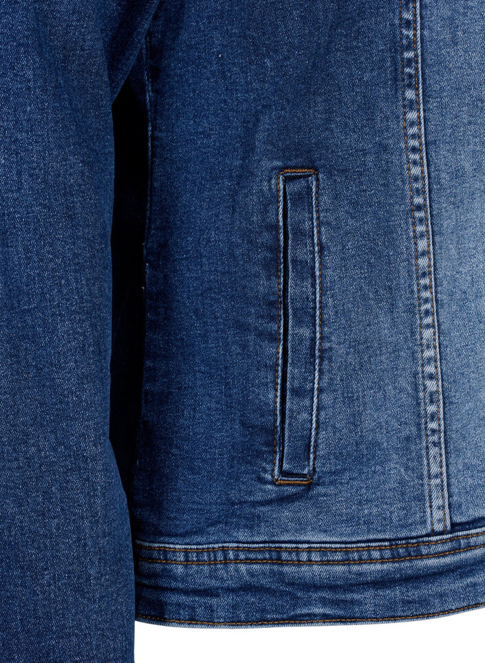 Kort dongerijakke i bomull, Blue denim, Packshot image number 3