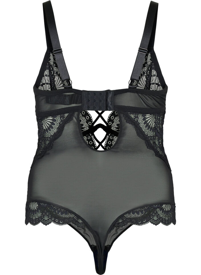 Bodystocking med blonder og snorer, Black, Packshot image number 1