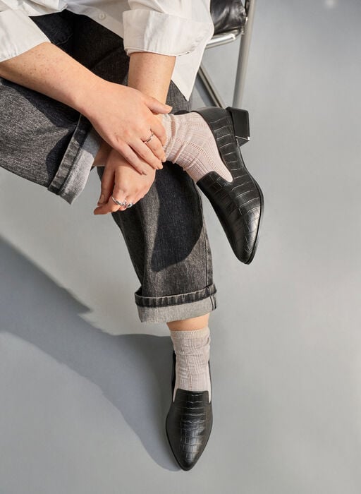 Wide fit - Loafers med krokodilletekstur, Svart Wide fit - Loafers med krokodilletekstur