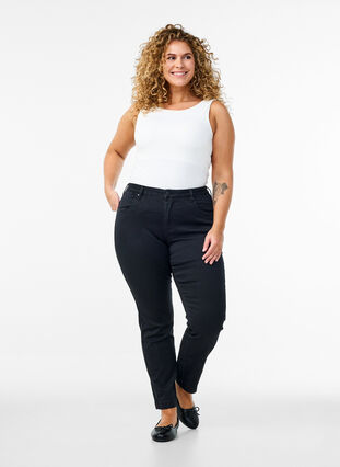 Zizzi Slim fit Emily jeans med normal midje, Svart, Model image number 0
