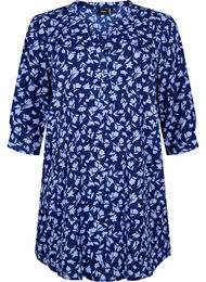 Blomstret tunika med 3/4 ermer, M. Blue Flower AOP